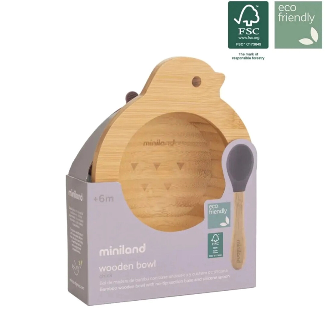 Bol en Bois Miniland Poussin avec Ventouse