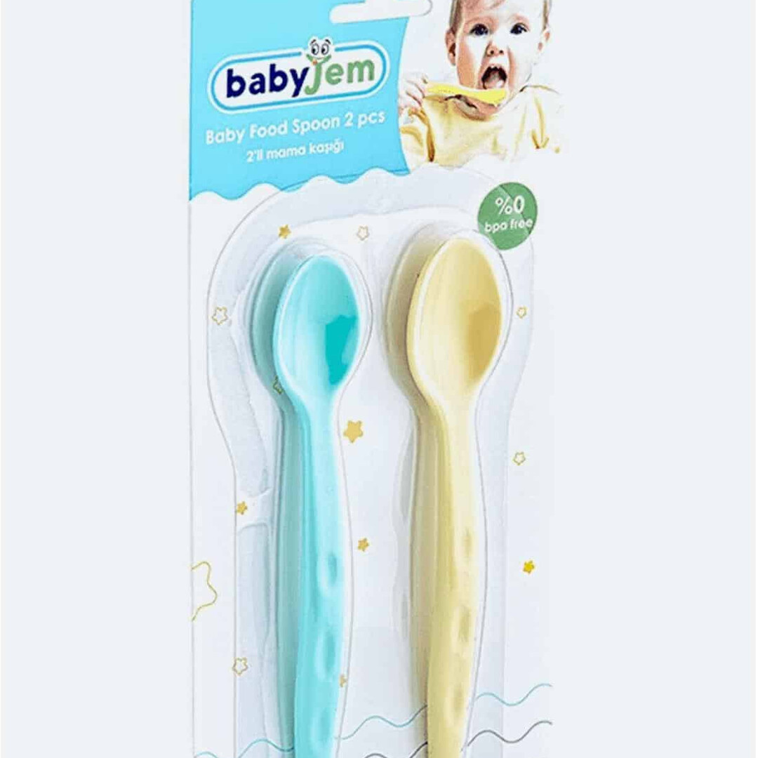 BABYJEM Lot de 2 Cuillères Bébé Bleu Jaune